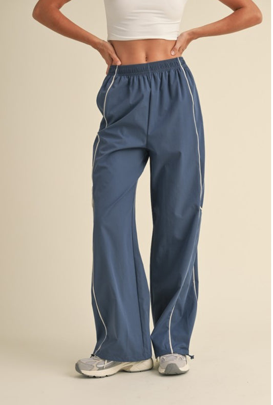 Nylon track pants with contrast piping