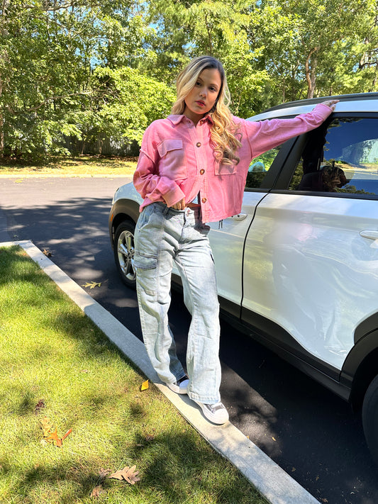 Chaqueta estilo camisa con bolsillos y cuello vuelto